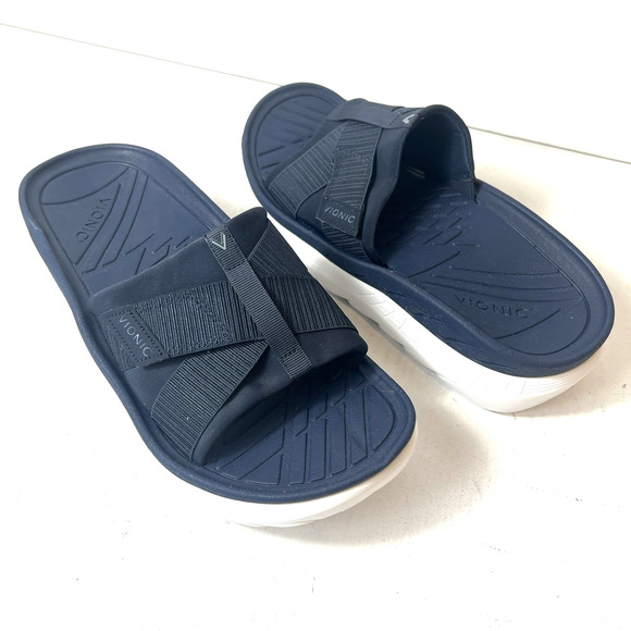 Vionic Slides Womens 10 Chunky Slip On Summer Sandal Blue Synthetic Mens 8.5 New - Picture 1 of 11